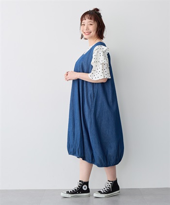 Life Style by cross marche 【anyfee/プラスサイズ】Vネックデニムバルーンワンピース_subthumb_9