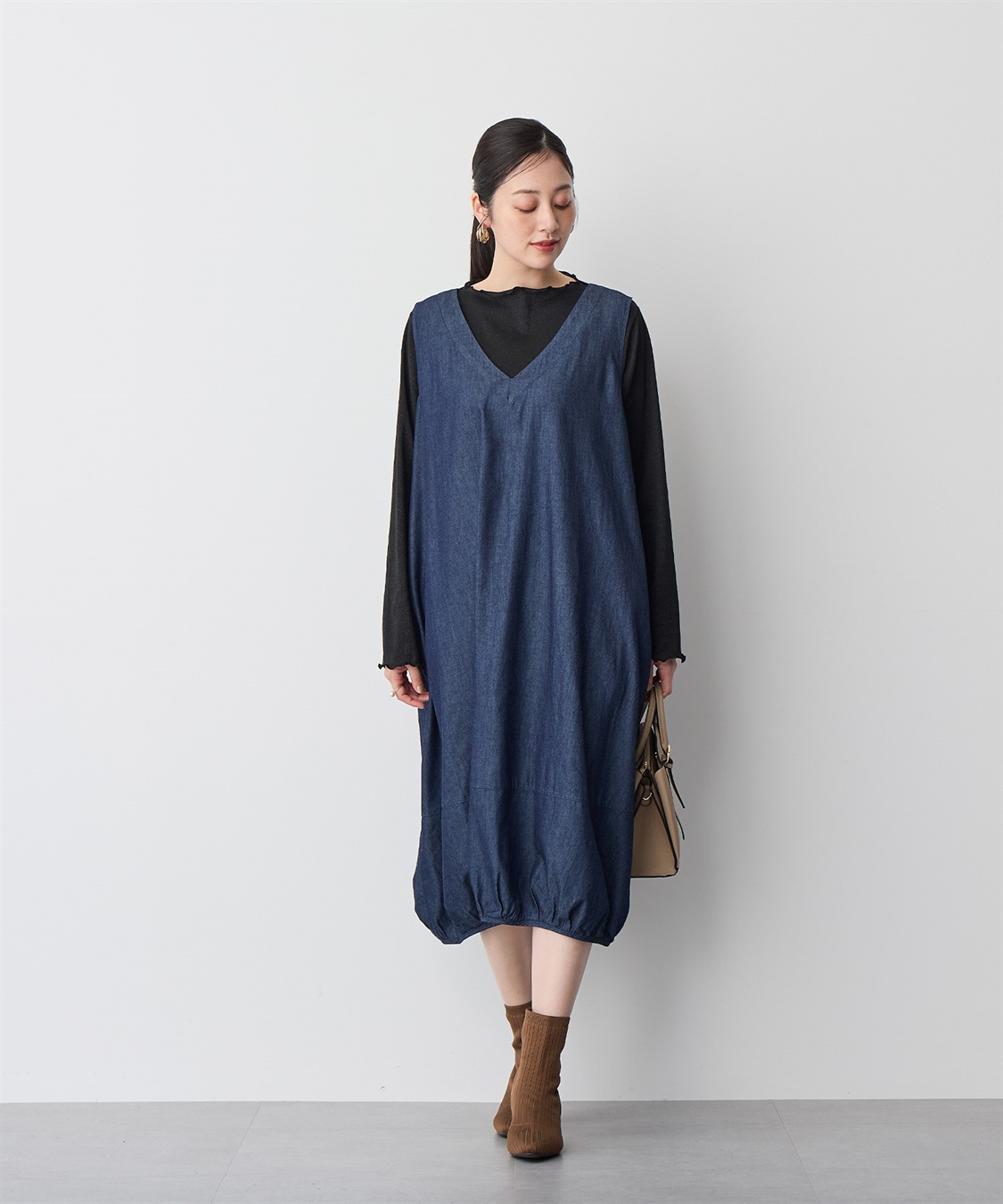 anyfee 【anyfee/プラスサイズ】Vネックデニムバルーンワンピース_sub_13