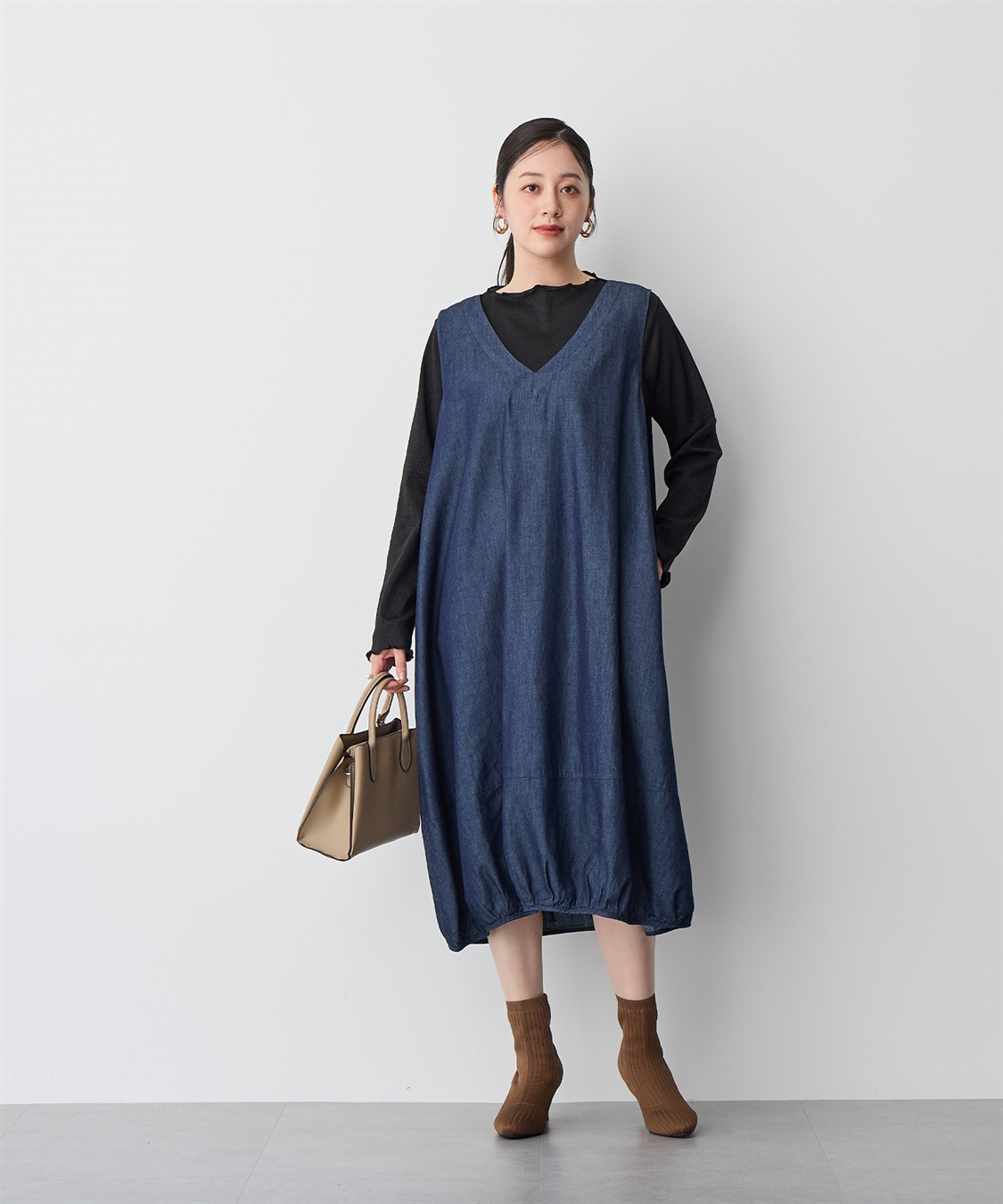 anyfee 【anyfee/プラスサイズ】Vネックデニムバルーンワンピース_sub_14