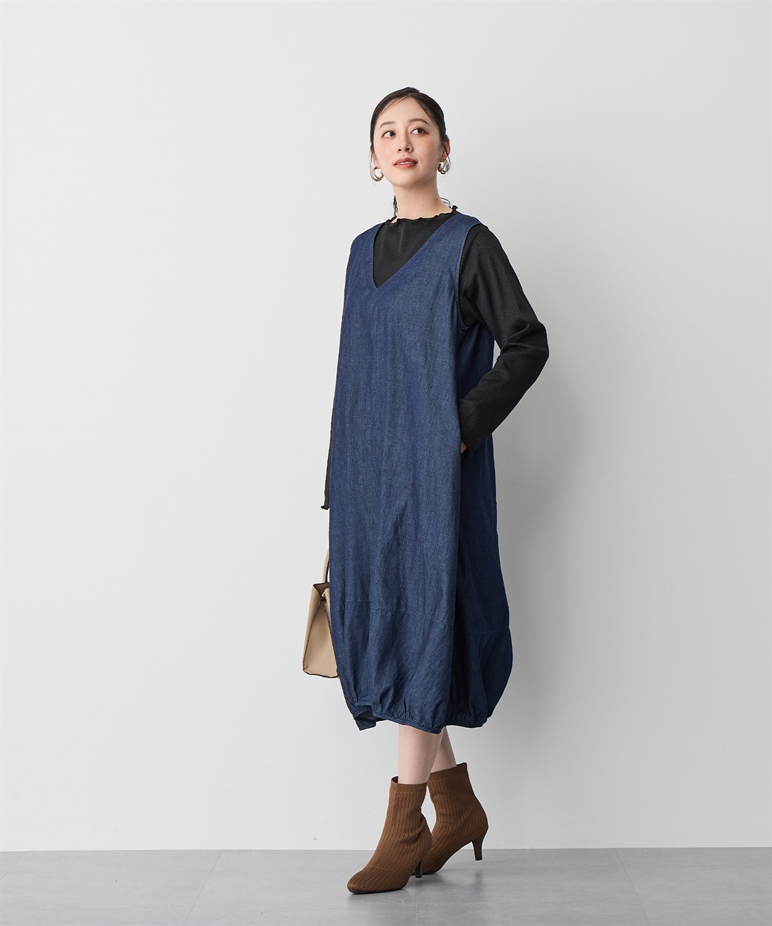 anyfee 【anyfee/プラスサイズ】Vネックデニムバルーンワンピース_sub_15