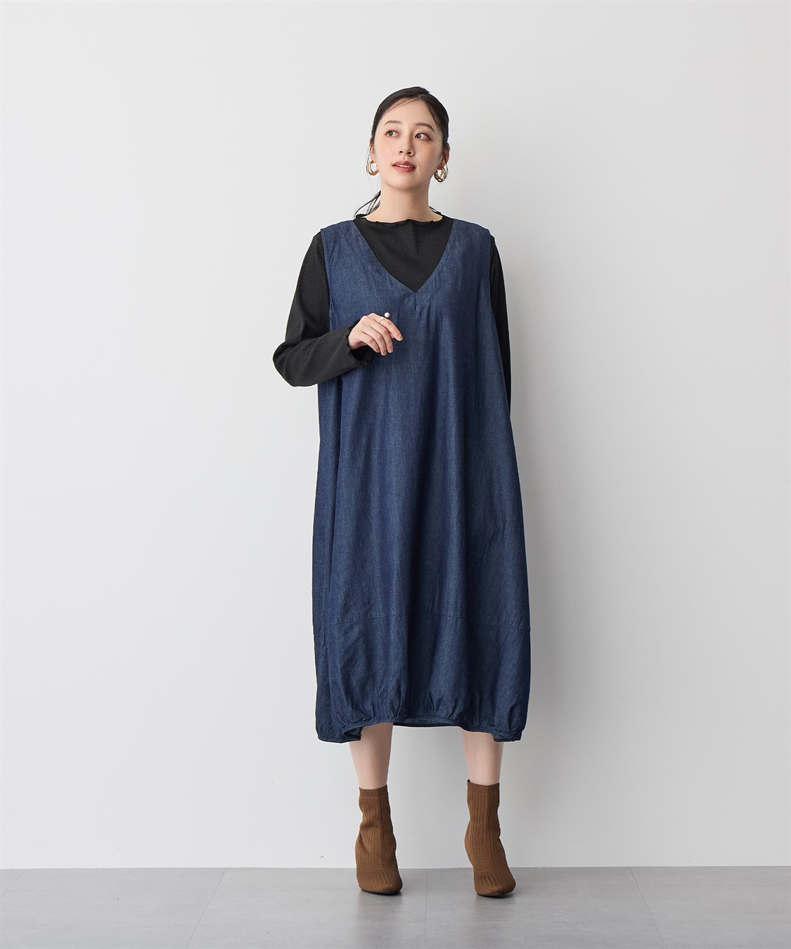 anyfee 【anyfee/プラスサイズ】Vネックデニムバルーンワンピース_sub_16