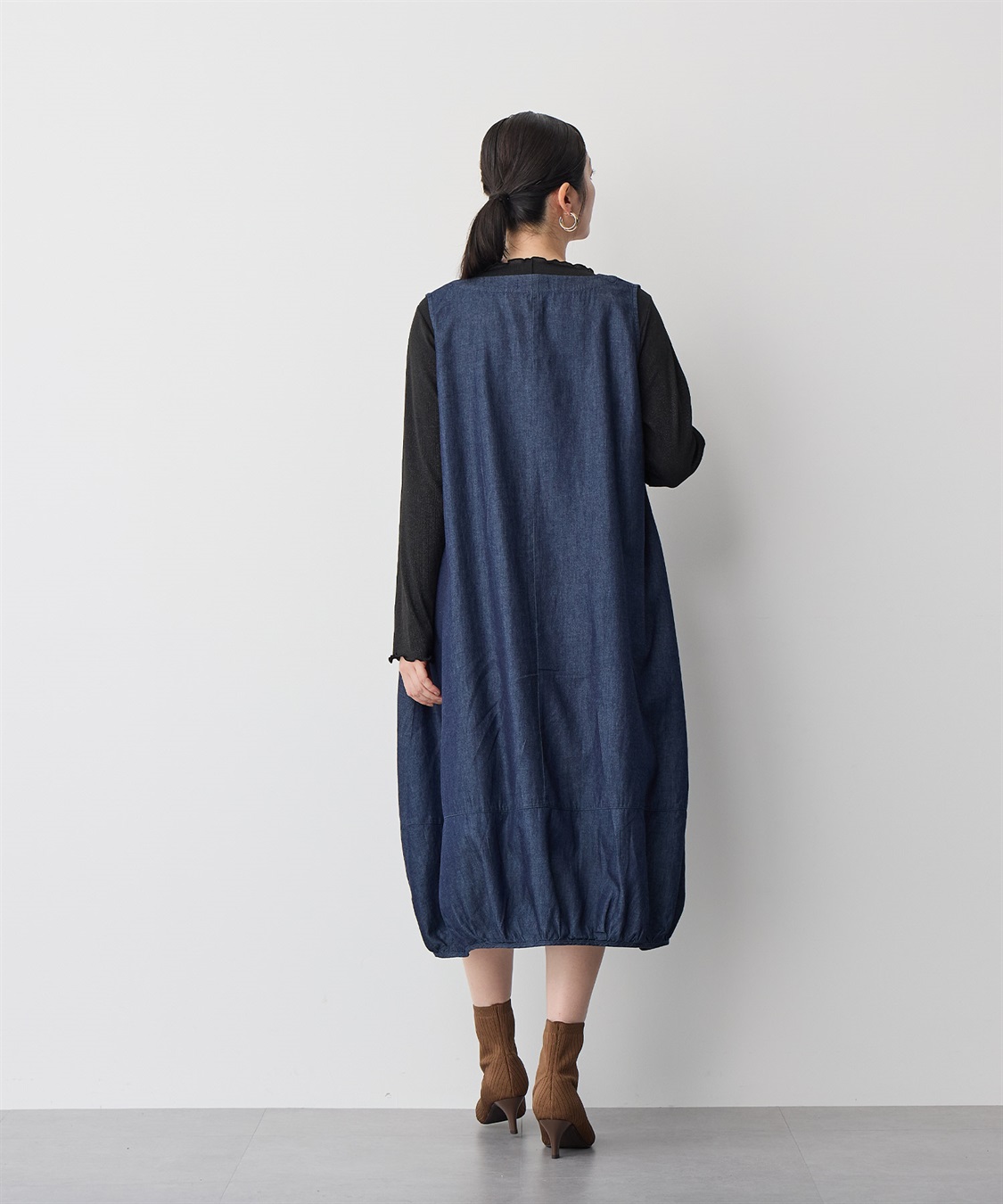 anyfee 【anyfee/プラスサイズ】Vネックデニムバルーンワンピース_sub_18