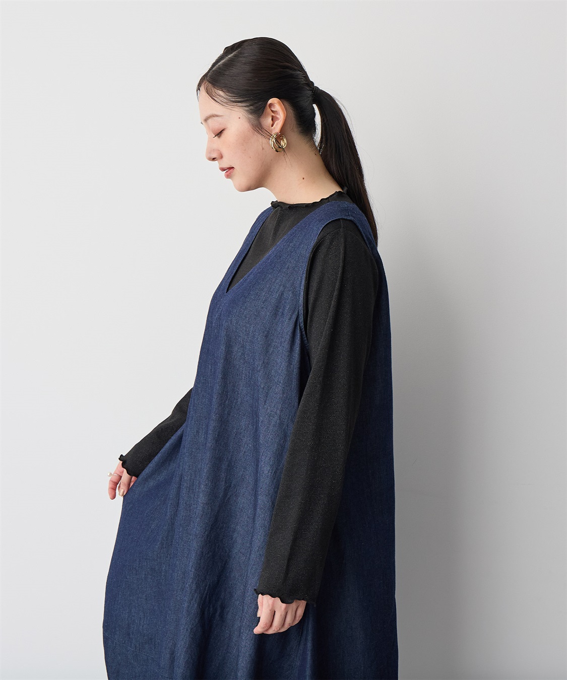 anyfee 【anyfee/プラスサイズ】Vネックデニムバルーンワンピース_sub_20