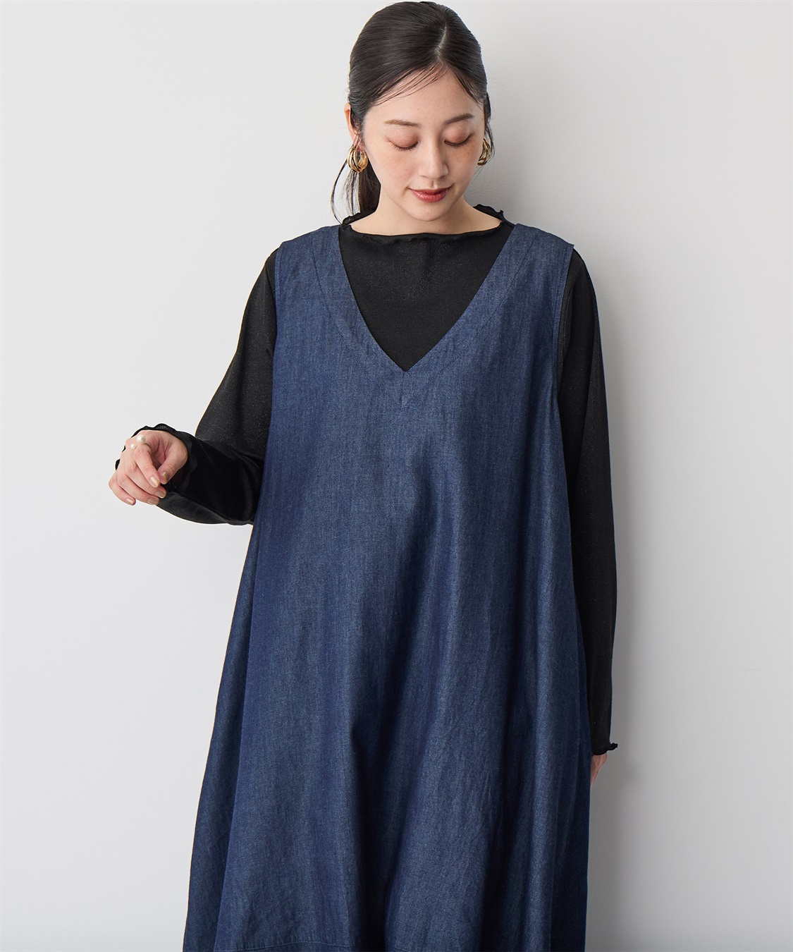 anyfee 【anyfee/プラスサイズ】Vネックデニムバルーンワンピース_sub_21