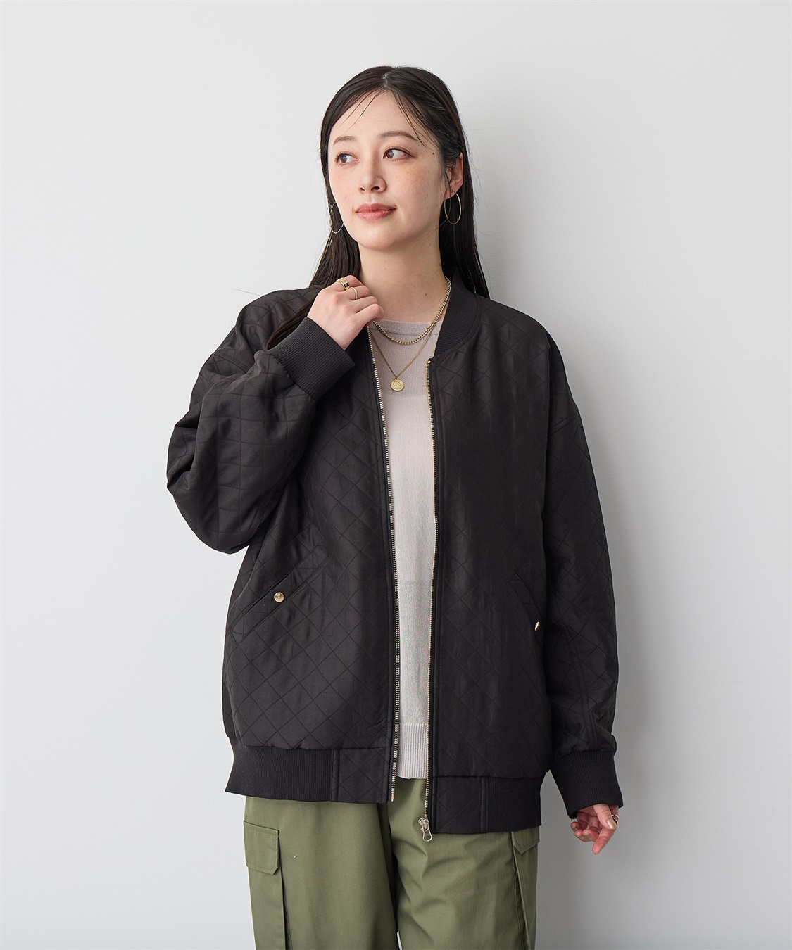 anyfee 【anyfee/プラスサイズ】ダイヤ柄キルトMA-1_sub_4