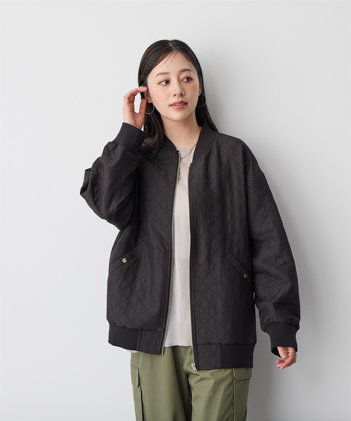 anyfee 【anyfee/プラスサイズ】ダイヤ柄キルトMA-1_sub_5