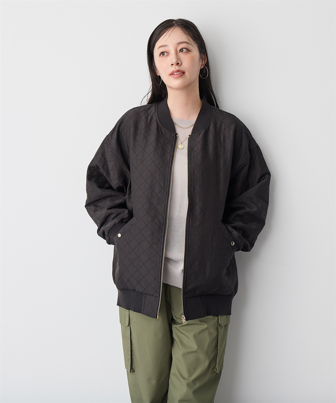 anyfee 【anyfee/プラスサイズ】ダイヤ柄キルトMA-1_sub_8