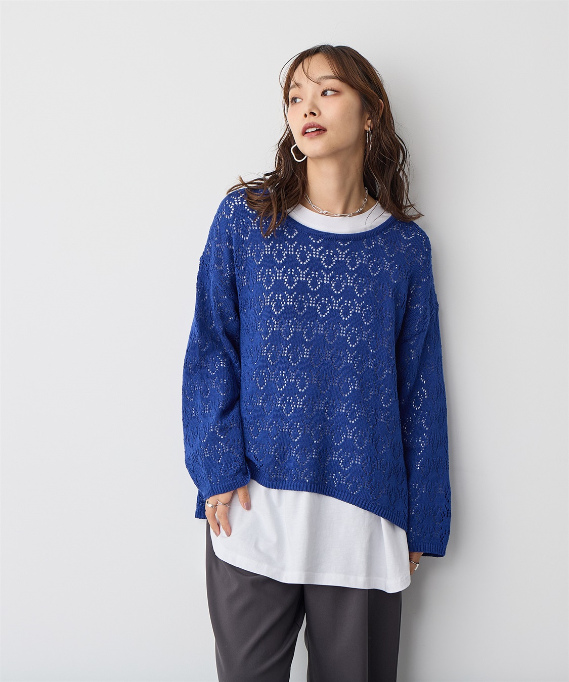 anyfee 【anyfee/プラスサイズ】透かし編みニットプルオーバー_sub_9