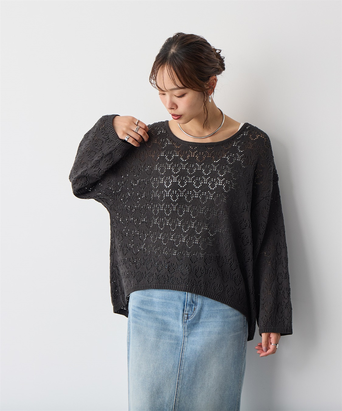 anyfee 【anyfee/プラスサイズ】透かし編みニットプルオーバー_sub_15