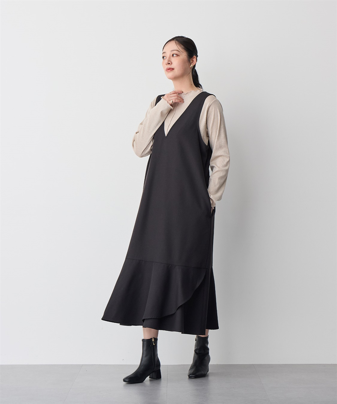 Life Style by cross marche 【anyfee/プラスサイズ】深ネックマーメイドジャンスカ_sub_3