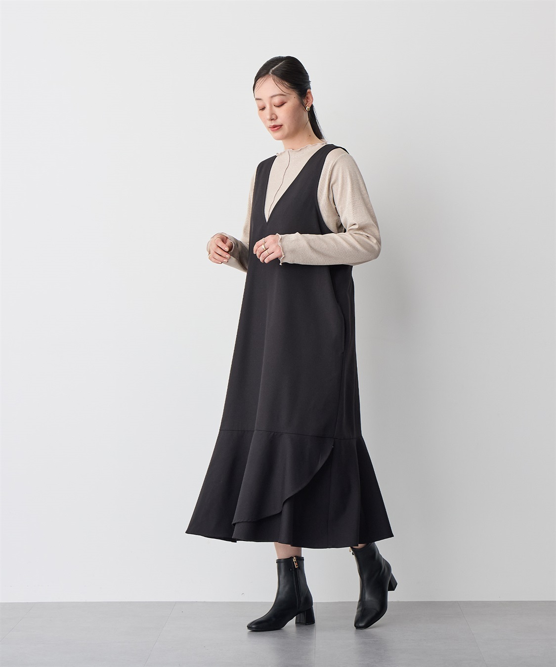 Life Style by cross marche 【anyfee/プラスサイズ】深ネックマーメイドジャンスカ_sub_4