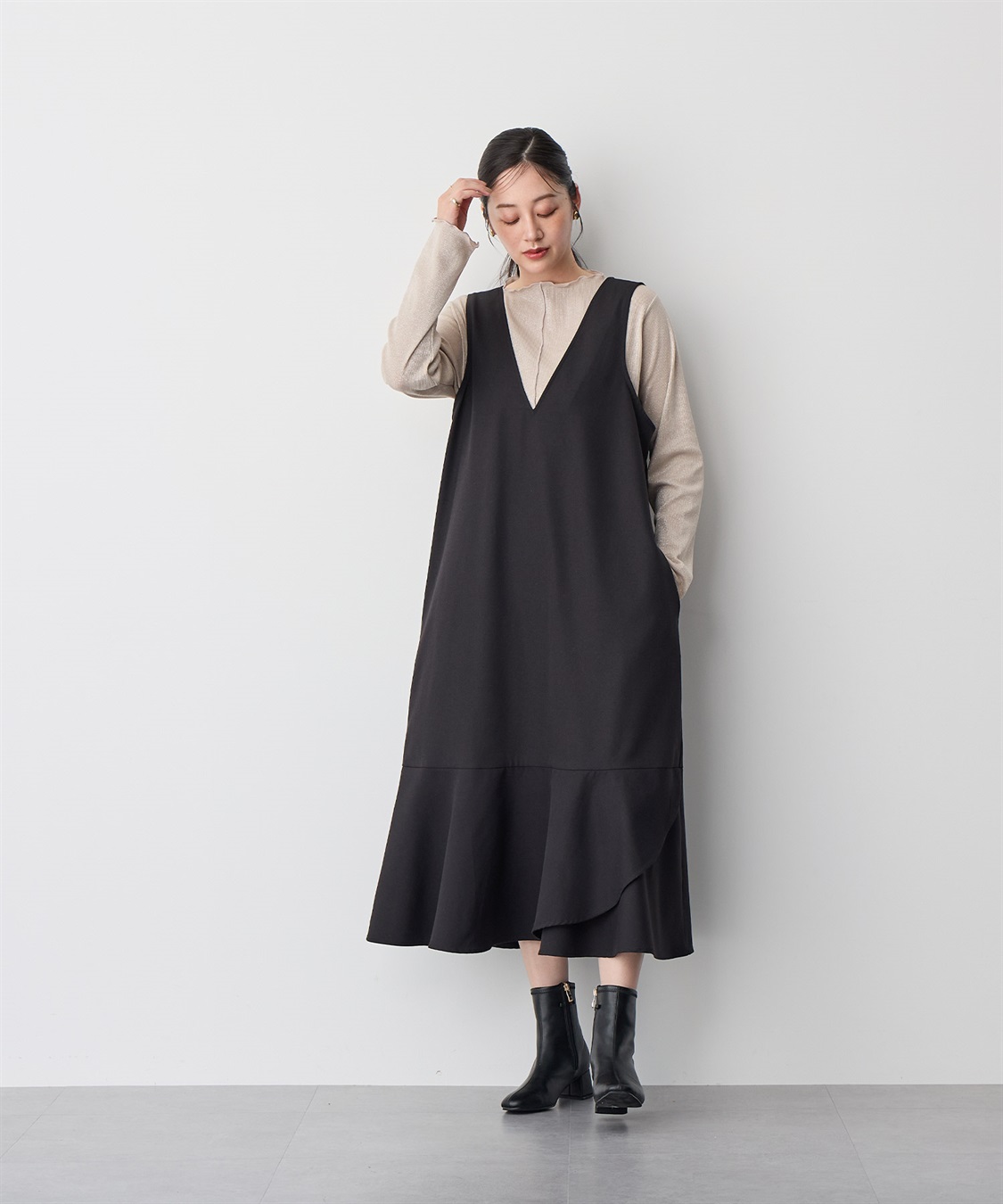 Life Style by cross marche 【anyfee/プラスサイズ】深ネックマーメイドジャンスカ_sub_7