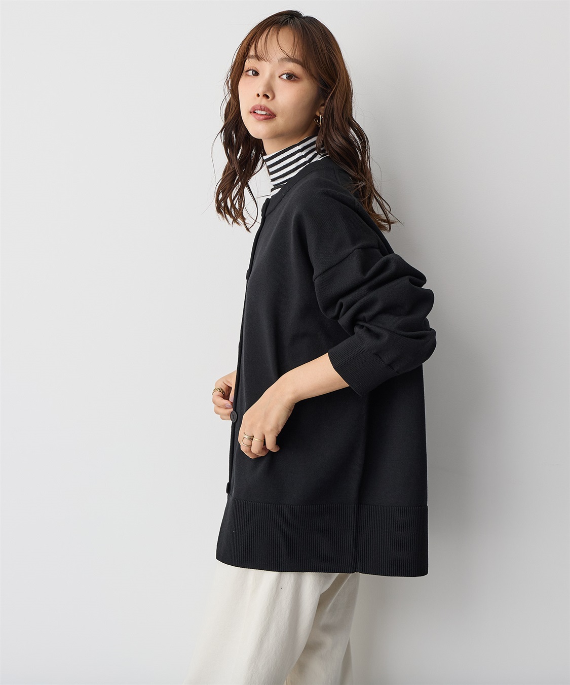 anyfee 【anyfee/プラスサイズ】スウェットライクニットカーディガン_sub_2