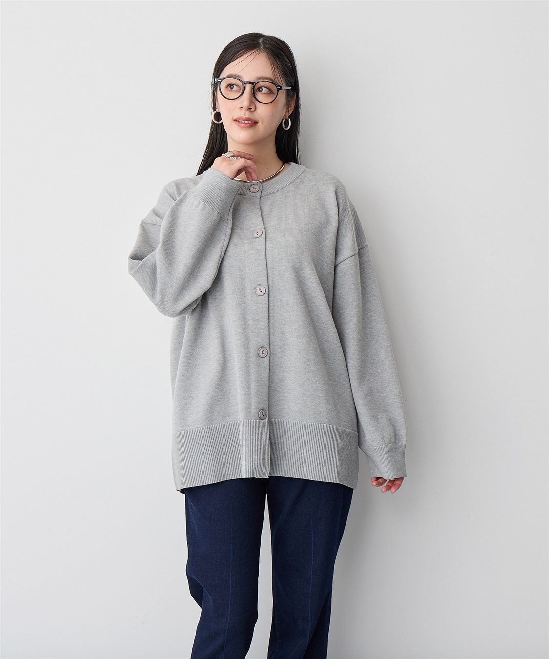 anyfee 【anyfee/プラスサイズ】スウェットライクニットカーディガン_sub_4