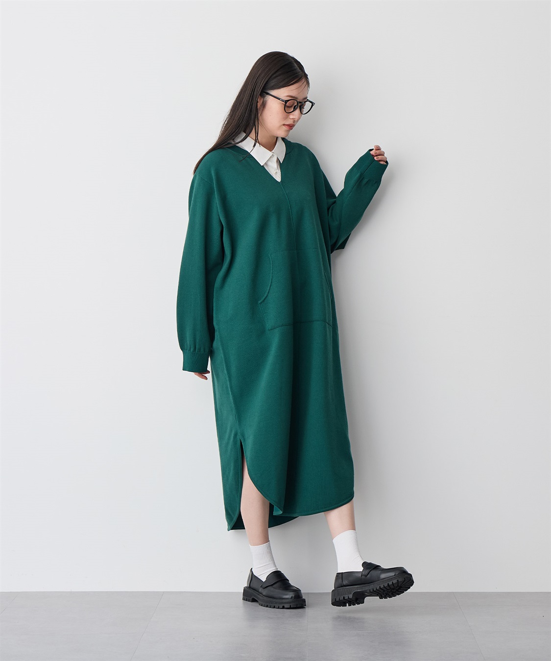 anyfee 【anyfee/プラスサイズ】キーネックスウェットライクワンピース_sub_1