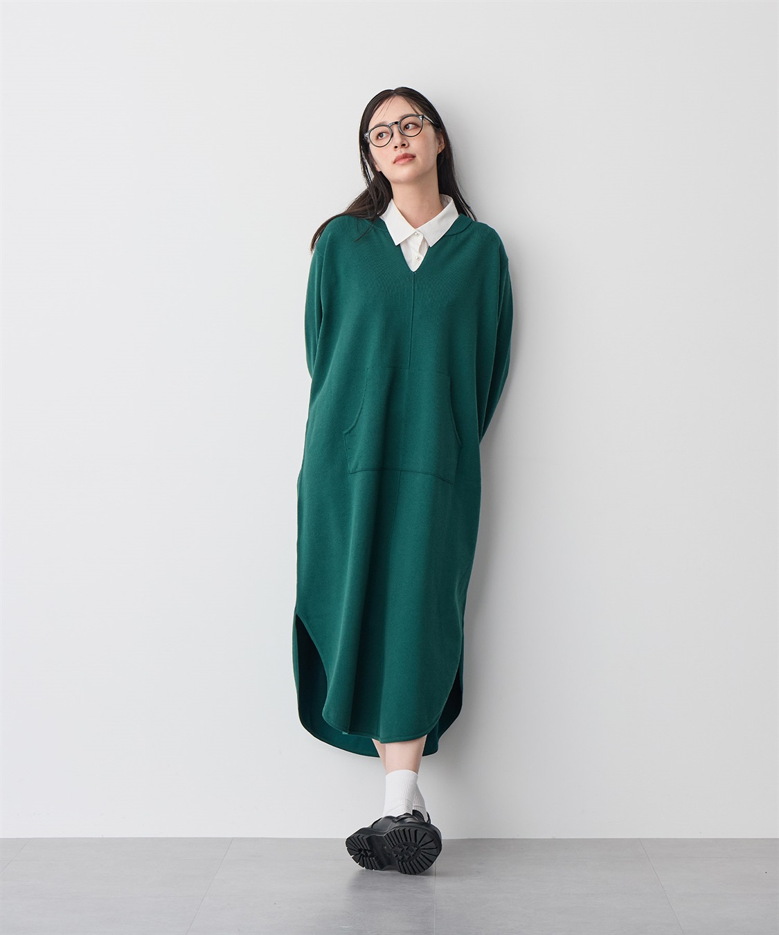 anyfee 【anyfee/プラスサイズ】キーネックスウェットライクワンピース_sub_2