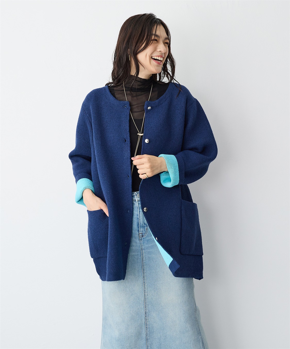 Life Style by cross marche 【anyfee/プラスサイズ】バイカラーニットジャケット_sub_18