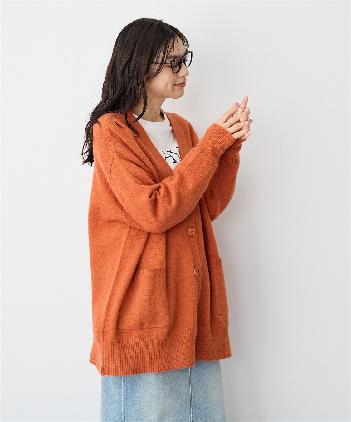 【新品】deres 15th コットンニット　ブラウン anyfee/プラスサイズ】Vネックニットカーディガン anyfee