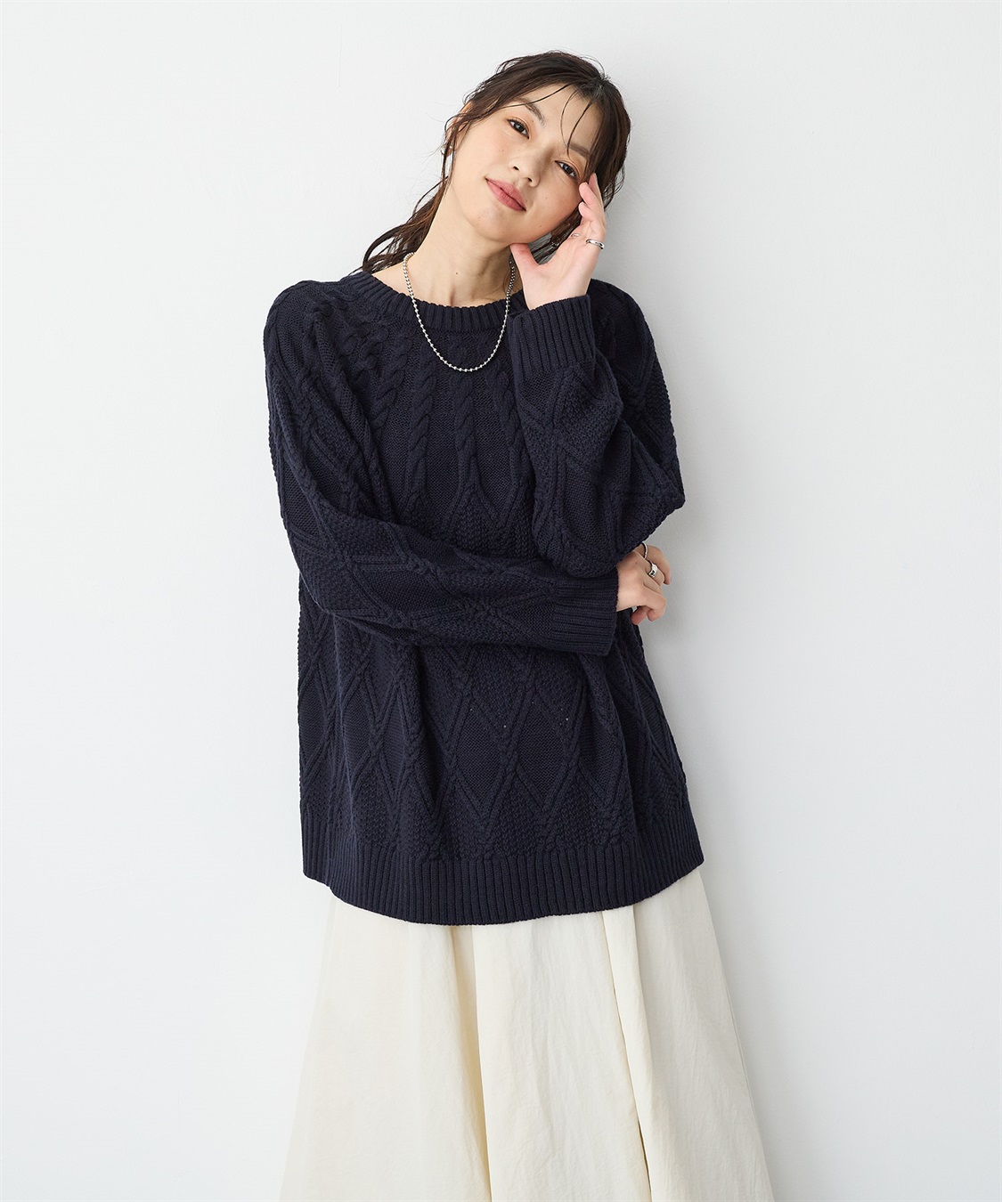 anyfee 【anyfee/プラスサイズ】ケーブル編みニットプルオーバー_sub_11