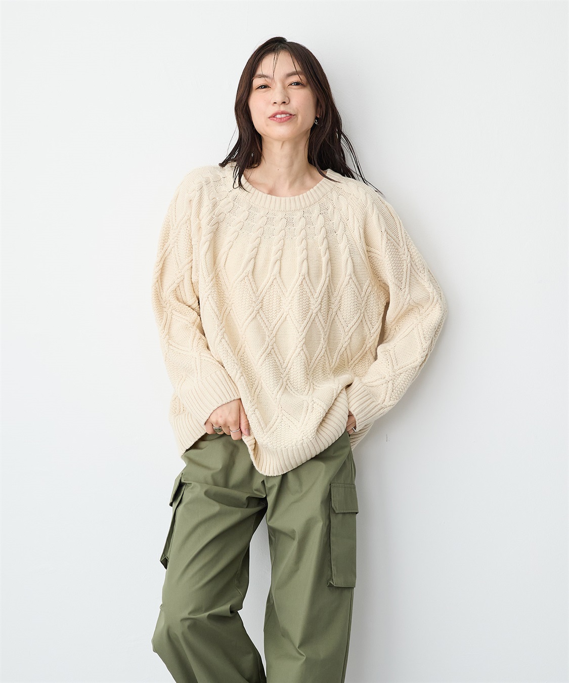 anyfee 【anyfee/プラスサイズ】ケーブル編みニットプルオーバー_sub_15