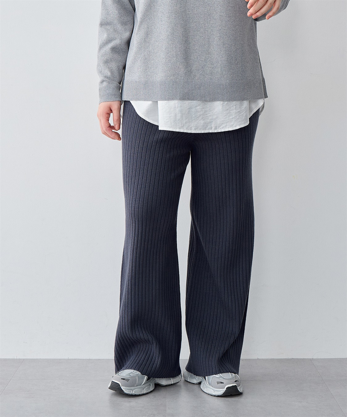 anyfee 【anyfee/プラスサイズ】ウォームタッチすっきりセミワイドニットパンツ《低身長サイズ有》_sub_2