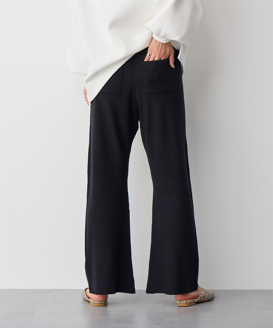 anyfee 【anyfee/プラスサイズ】リブフレアニットパンツ_sub_5