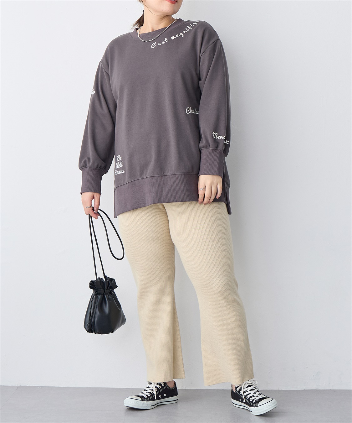 anyfee 【anyfee/プラスサイズ】リブフレアニットパンツ_sub_23