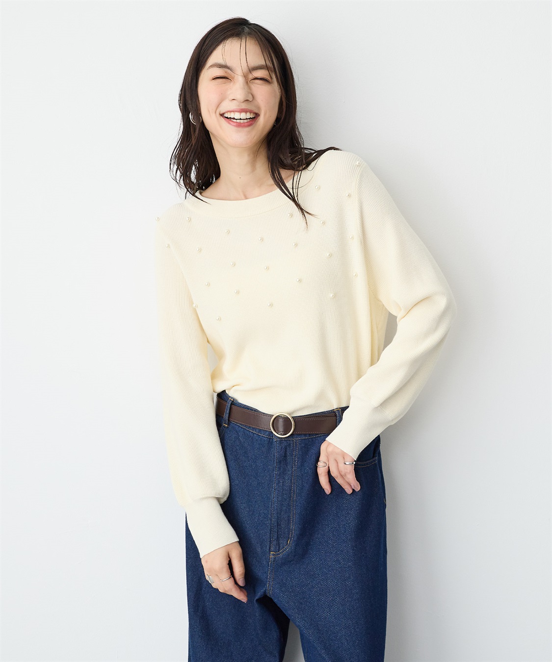 anyfee 【anyfee/プラスサイズ】ランダムパールニットプルオーバー_sub_2