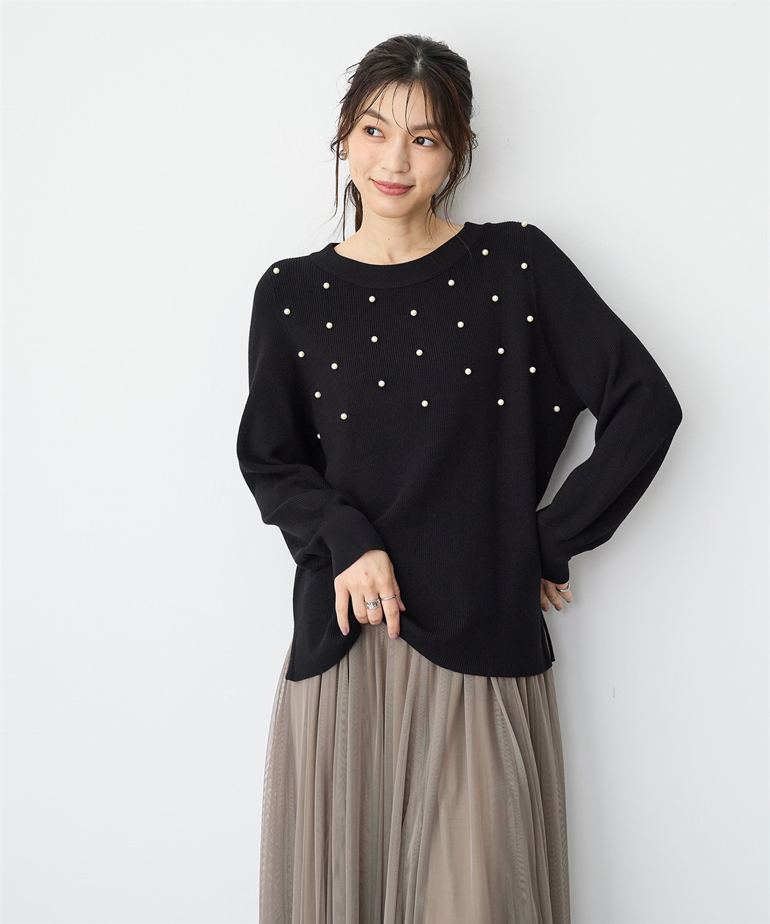 anyfee 【anyfee/プラスサイズ】ランダムパールニットプルオーバー_sub_6