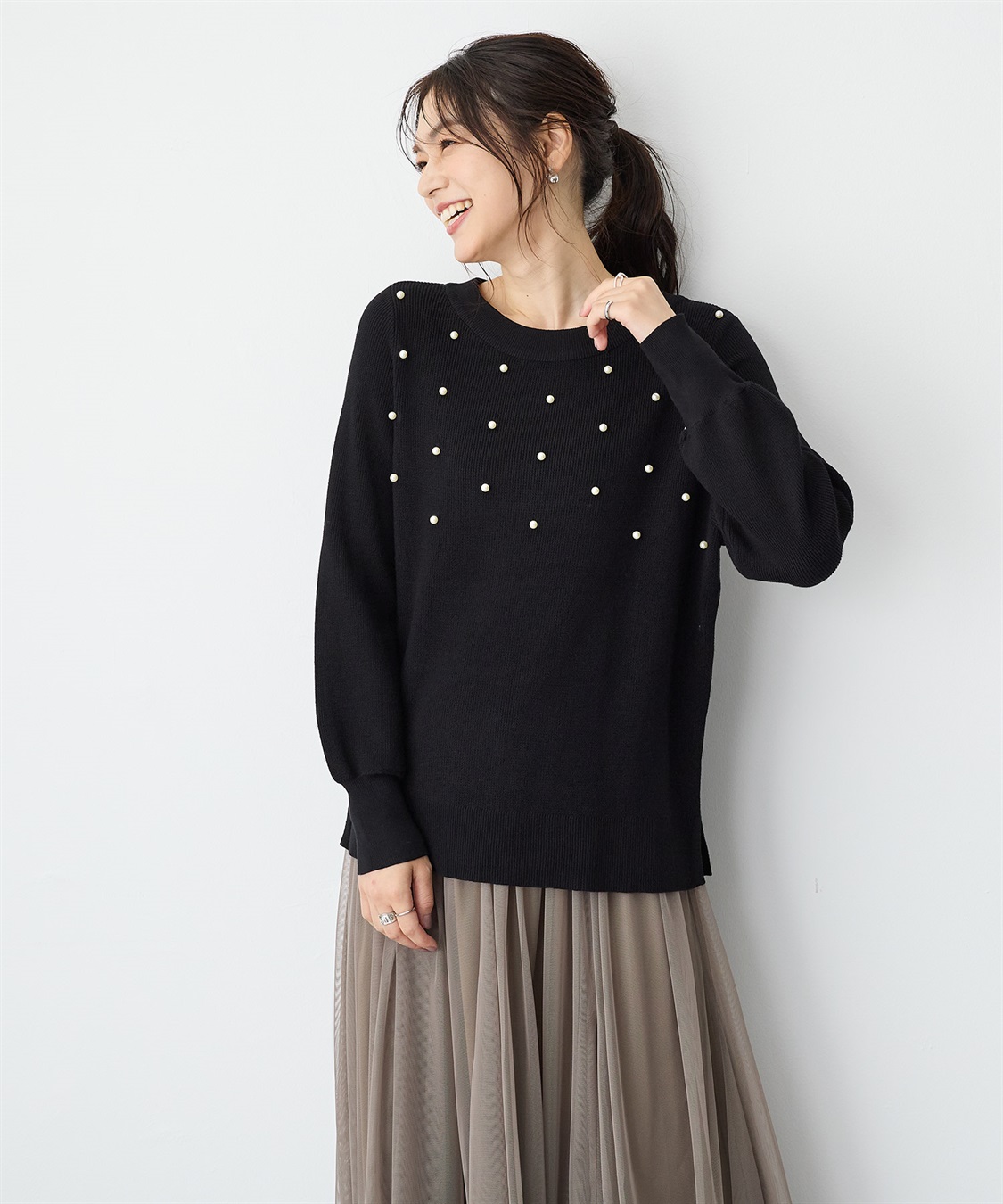 anyfee 【anyfee/プラスサイズ】ランダムパールニットプルオーバー_sub_7