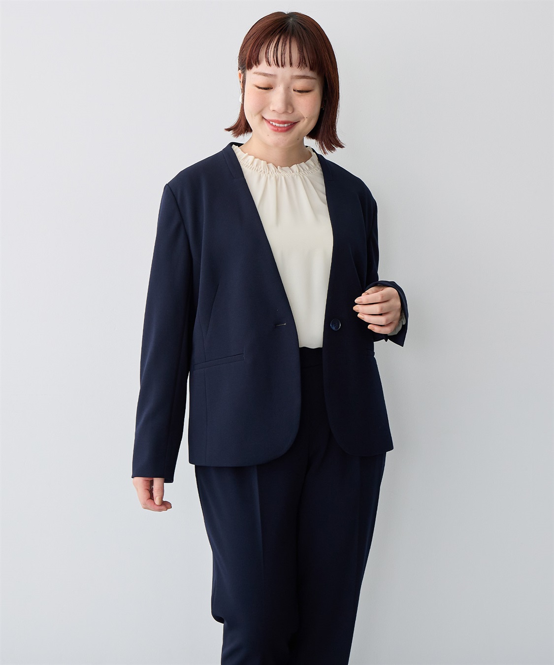 新品未使用　anyFAM アイボリー ノーカラージャケット　セレモニー　入学式 セール】 ツイードミックスジャケット （ノーカラージャケット