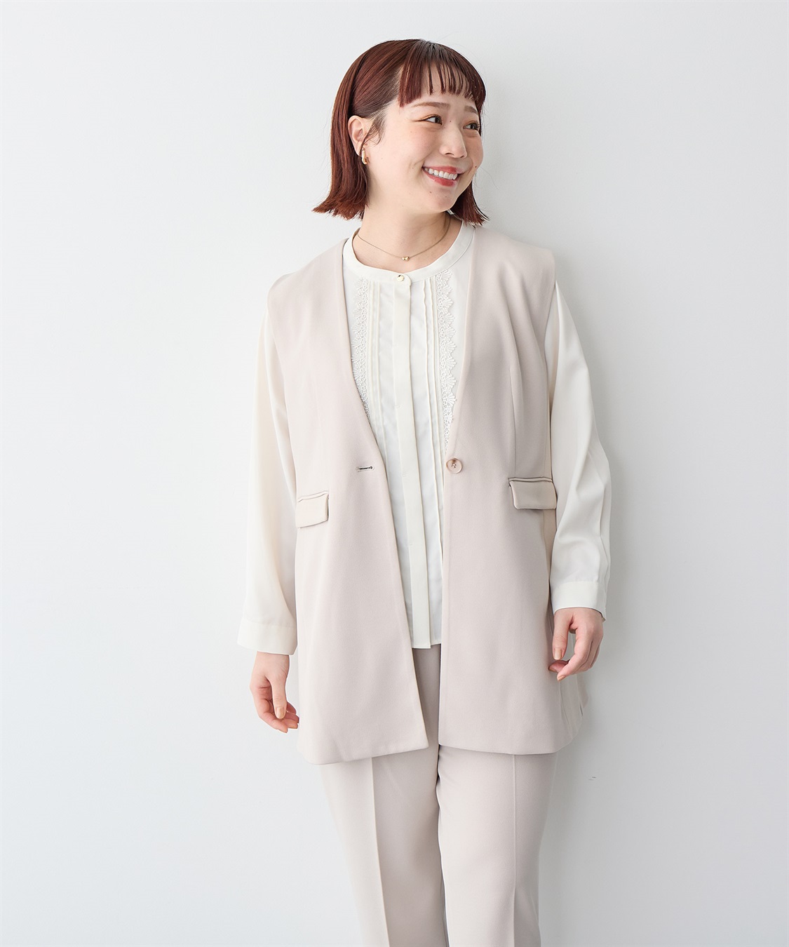 anyfee 【anyfee/プラスサイズ】パネルラインベスト/ジレ《ウォッシャブル/洗濯OK》セレモニー/オケージョン/新生活/上下別売り_sub_6