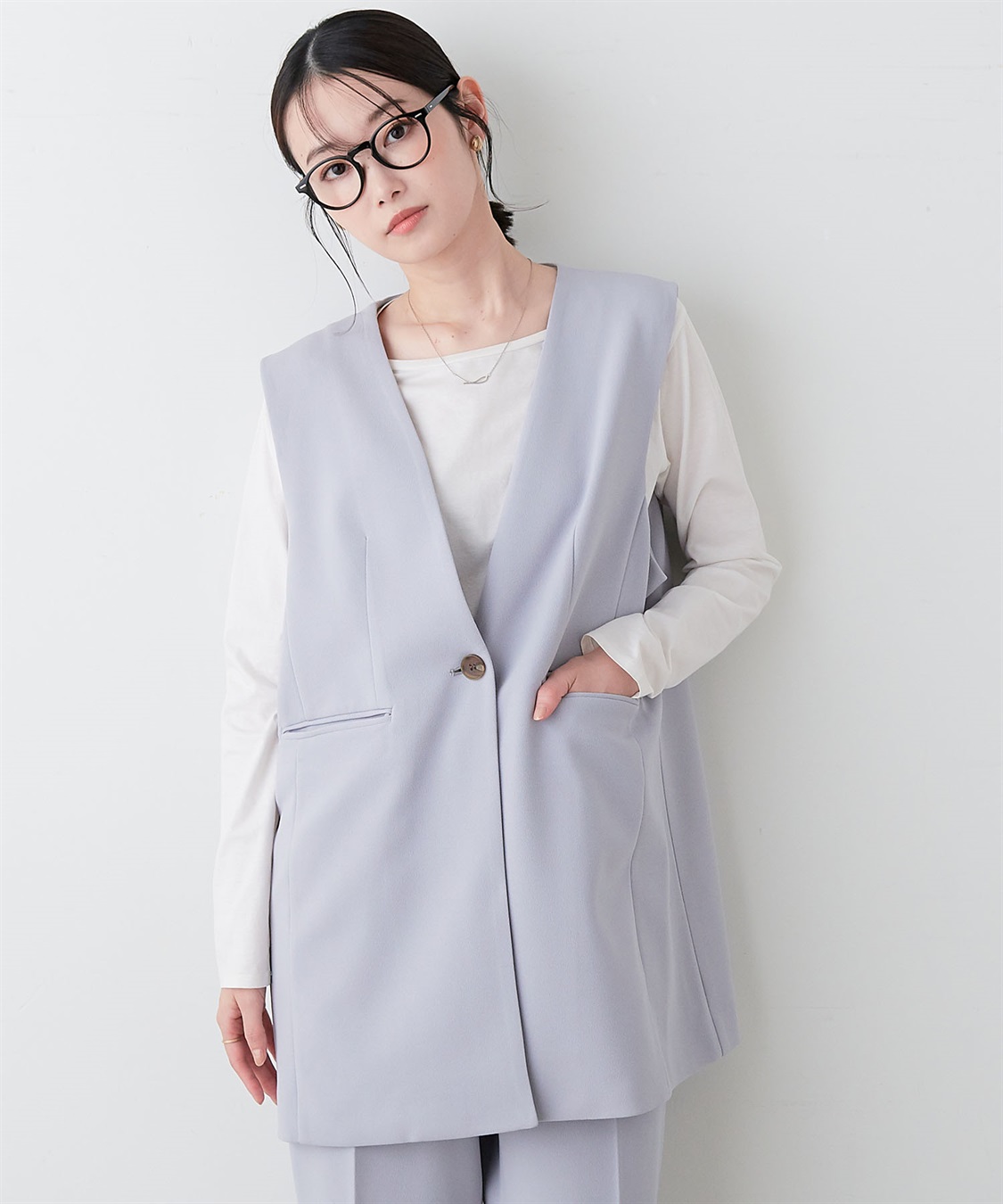 anyfee 【anyfee/プラスサイズ】パネルラインベスト/ジレ《ウォッシャブル/洗濯OK》セレモニー/オケージョン/新生活/上下別売り_sub_8