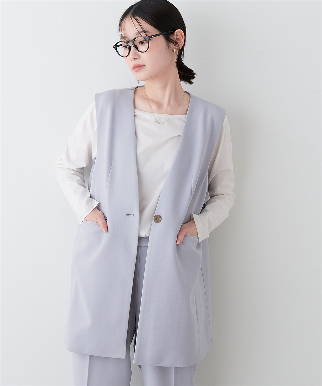 anyfee 【anyfee/プラスサイズ】パネルラインベスト/ジレ《ウォッシャブル/洗濯OK》セレモニー/オケージョン/新生活/上下別売り_sub_9