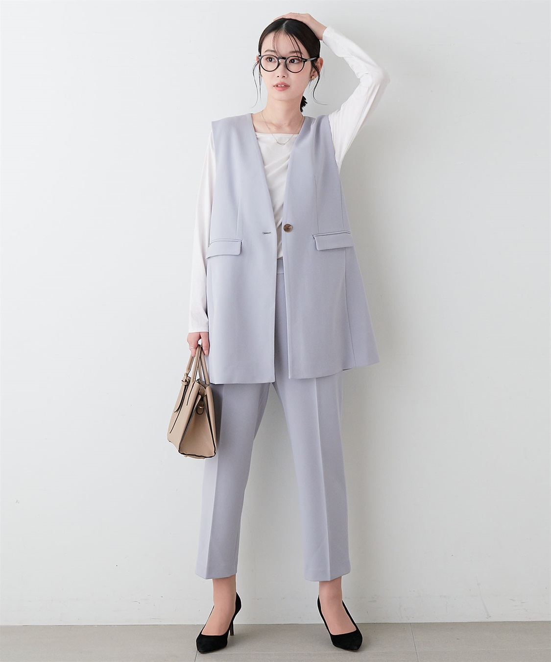 anyfee 【anyfee/プラスサイズ】パネルラインベスト/ジレ《ウォッシャブル/洗濯OK》セレモニー/オケージョン/新生活/上下別売り_sub_10