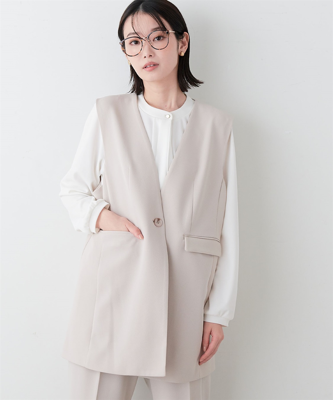 anyfee 【anyfee/プラスサイズ】パネルラインベスト/ジレ《ウォッシャブル/洗濯OK》セレモニー/オケージョン/新生活/上下別売り_sub_13