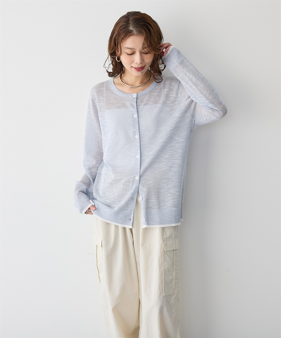 anyfee 【anyfee/プラスサイズ】スラブメランジシアークルーネックカーディガン_sub_3