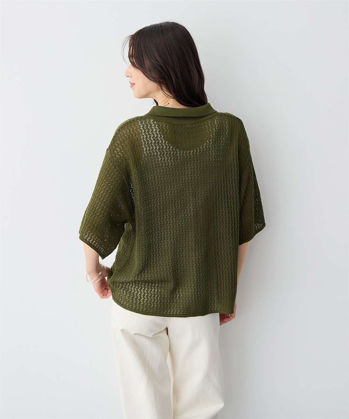 anyfee 【anyfee/プラスサイズ】透かし編みポロニットカーディガン_sub_6