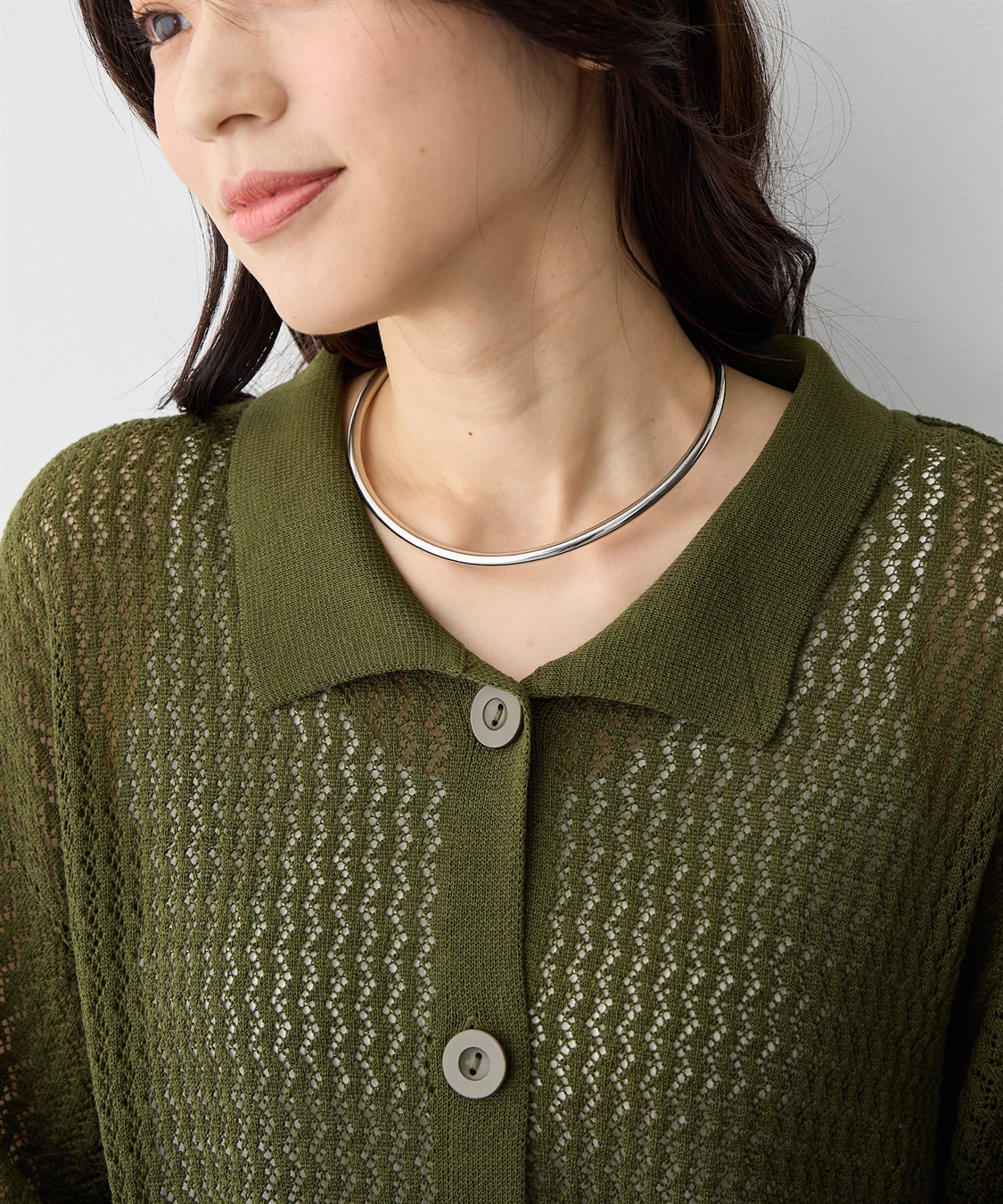 anyfee 【anyfee/プラスサイズ】透かし編みポロニットカーディガン_sub_7