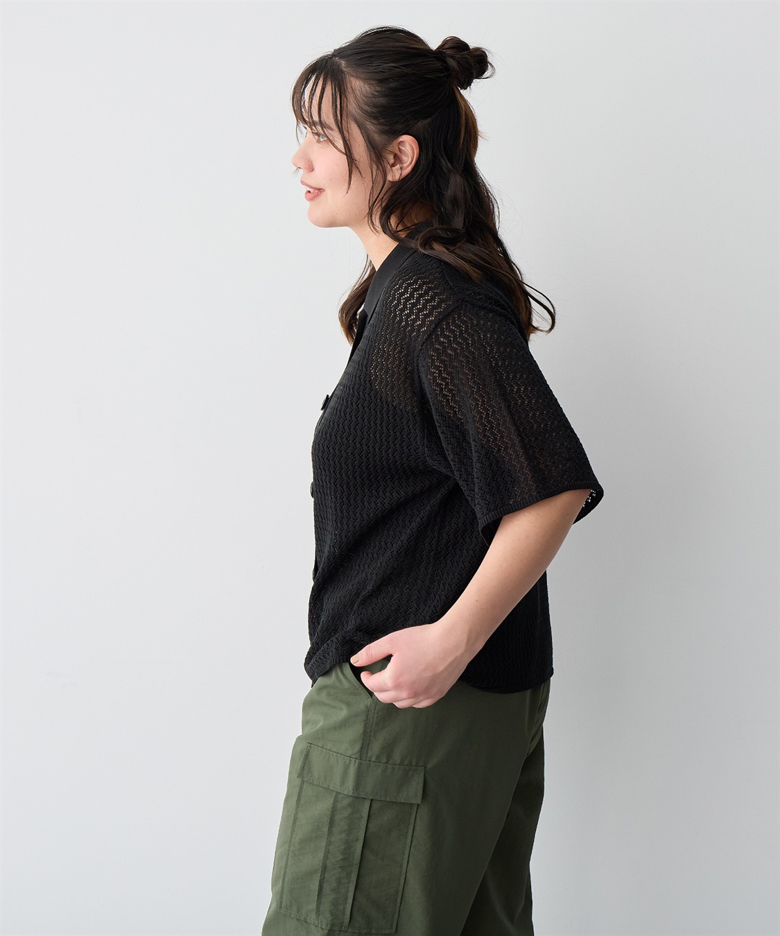 anyfee 【anyfee/プラスサイズ】透かし編みポロニットカーディガン_sub_20