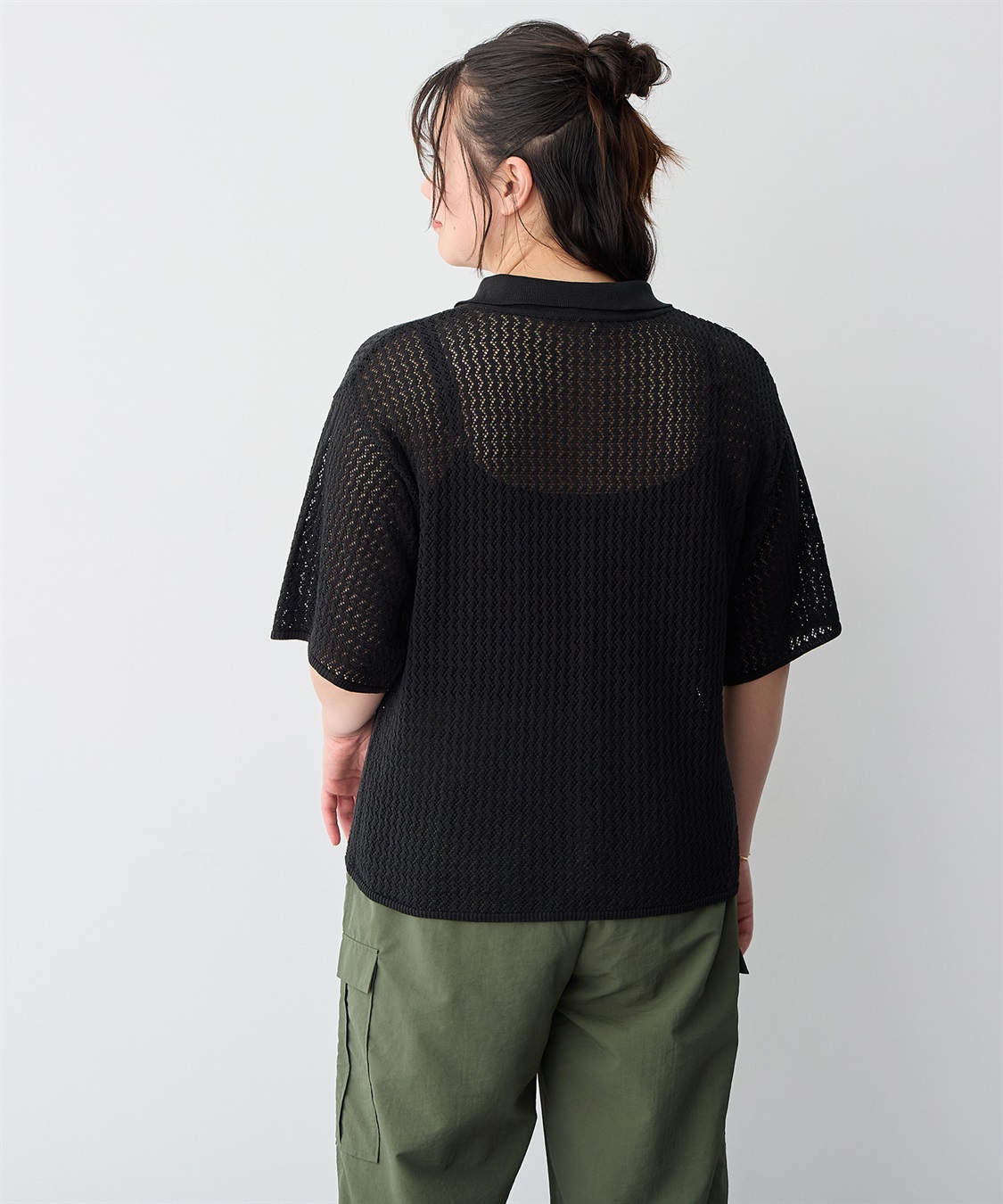 anyfee 【anyfee/プラスサイズ】透かし編みポロニットカーディガン_sub_21