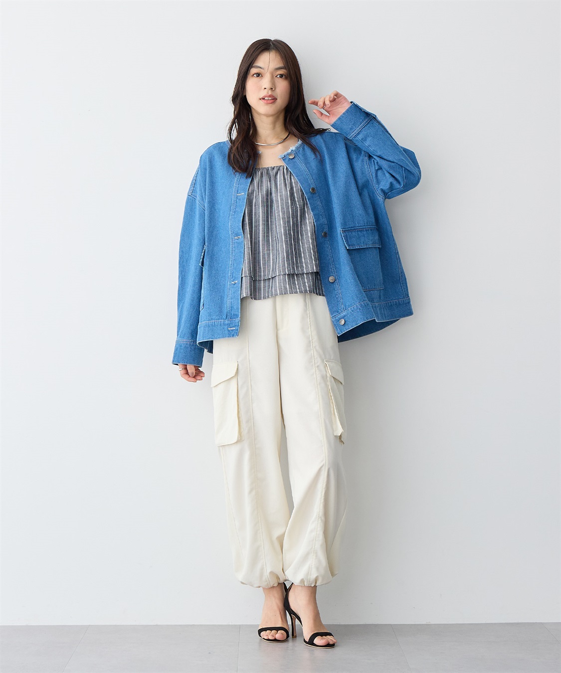 anyfee 【anyfee/プラスサイズ】肩ギャザーフレアキャミブラウス（UVカット・接触冷感）_sub_4