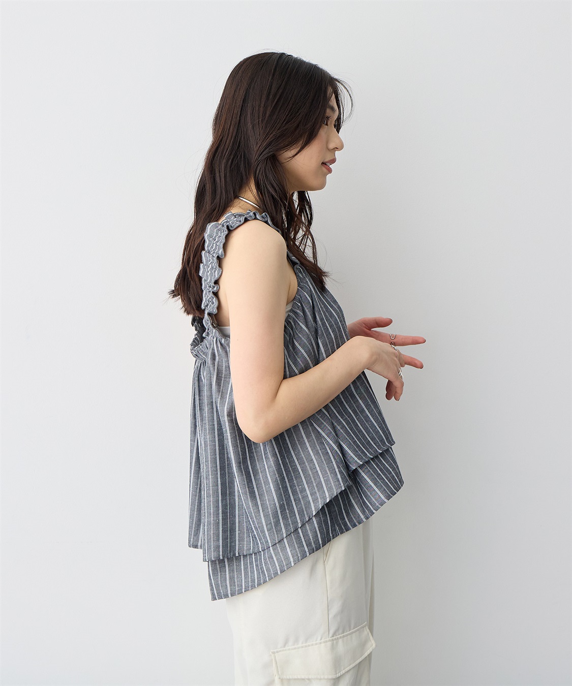 anyfee 【anyfee/プラスサイズ】肩ギャザーフレアキャミブラウス（UVカット・接触冷感）_sub_8