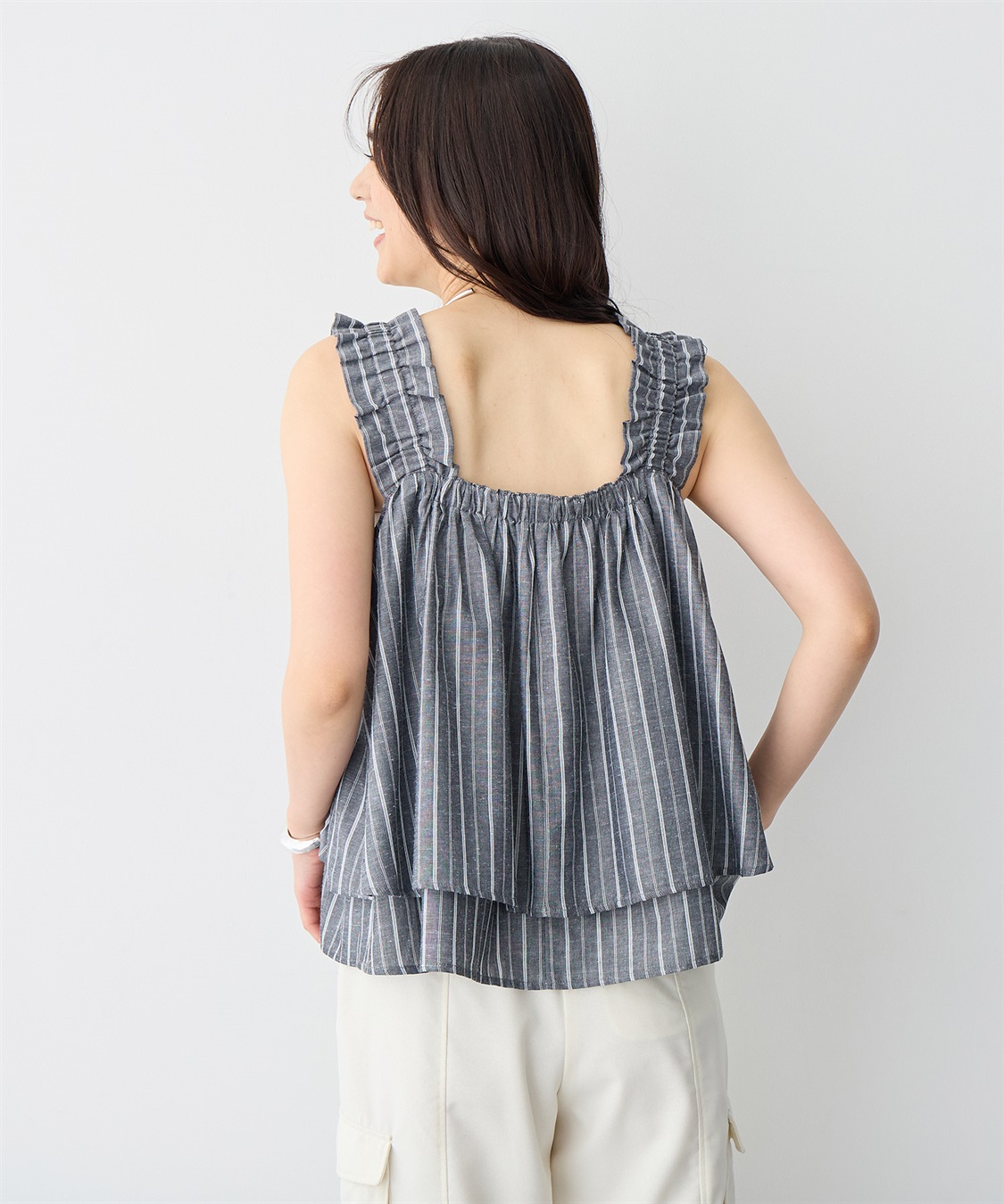 anyfee 【anyfee/プラスサイズ】肩ギャザーフレアキャミブラウス（UVカット・接触冷感）_sub_9