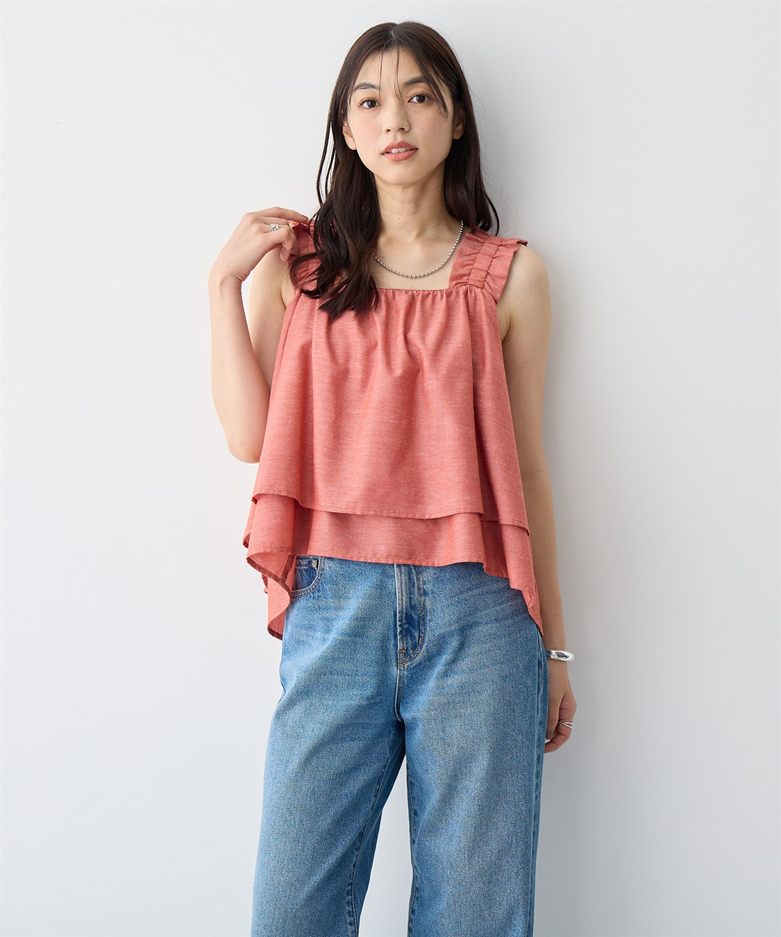 anyfee 【anyfee/プラスサイズ】肩ギャザーフレアキャミブラウス（UVカット・接触冷感）_sub_12