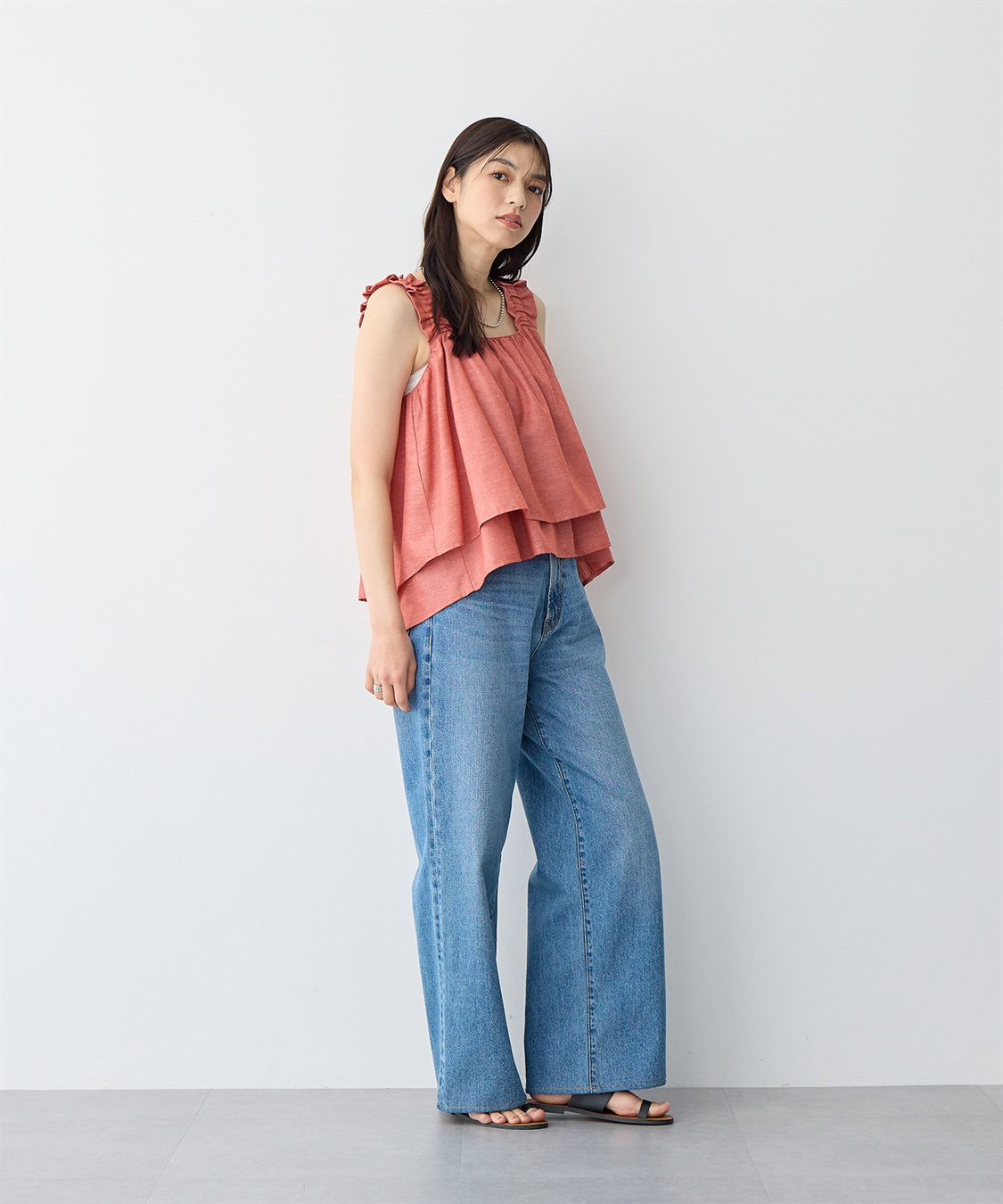 anyfee 【anyfee/プラスサイズ】肩ギャザーフレアキャミブラウス（UVカット・接触冷感）_sub_14