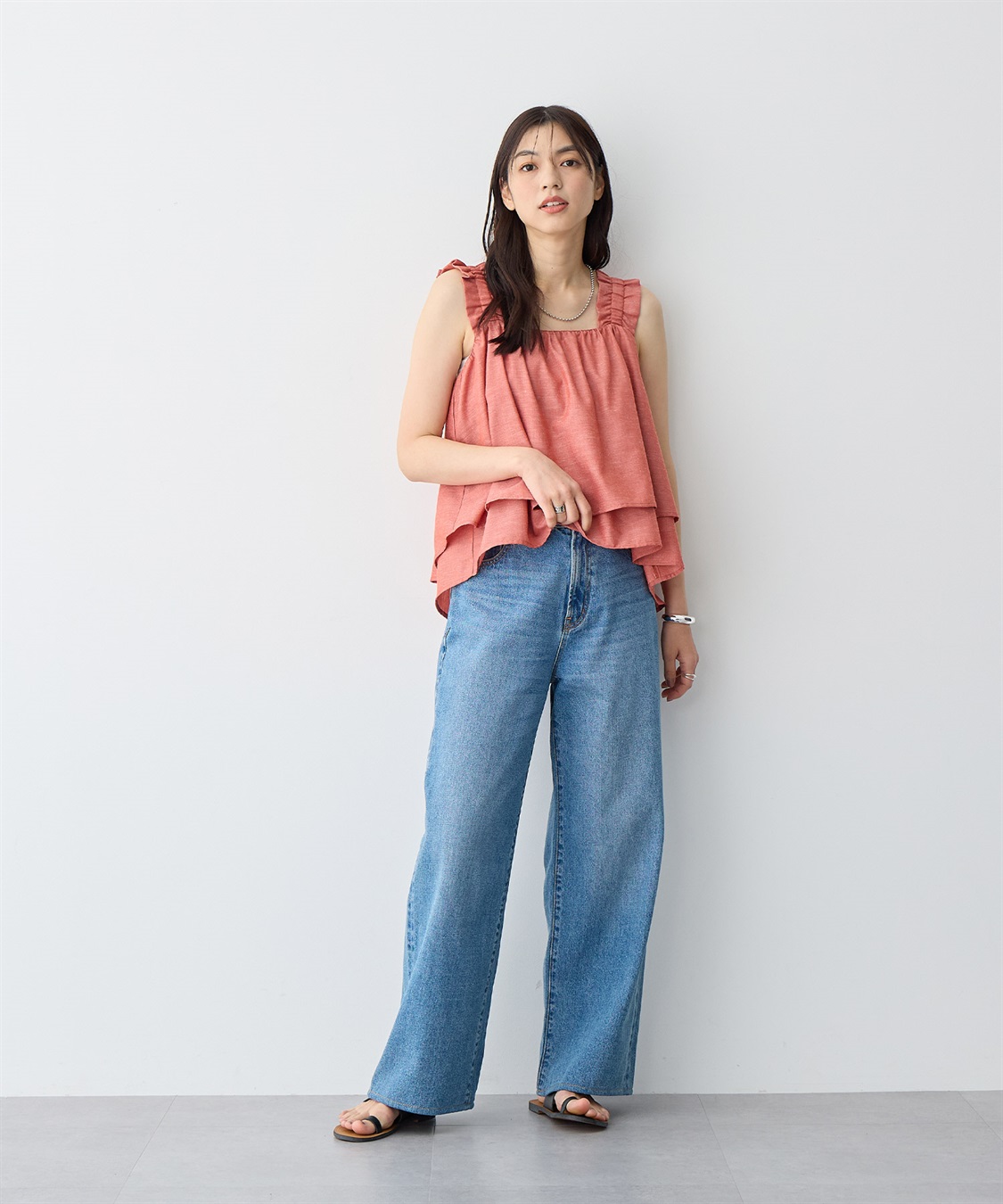 anyfee 【anyfee/プラスサイズ】肩ギャザーフレアキャミブラウス（UVカット・接触冷感）_sub_15