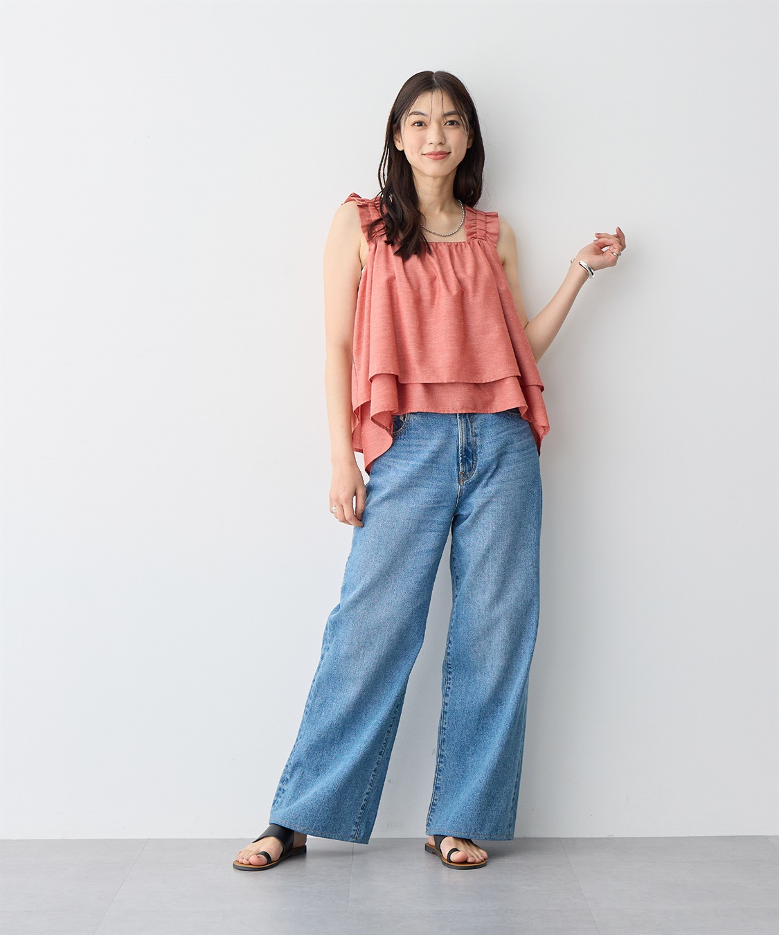 anyfee 【anyfee/プラスサイズ】肩ギャザーフレアキャミブラウス（UVカット・接触冷感）_sub_18