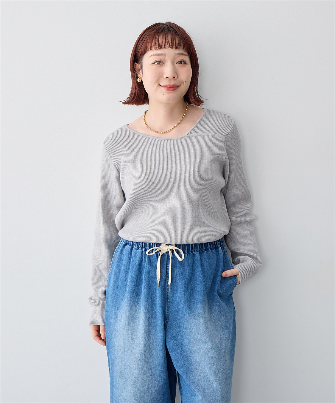 anyfee 【anyfee/大きいサイズ】アシメネックリブニット_sub_1