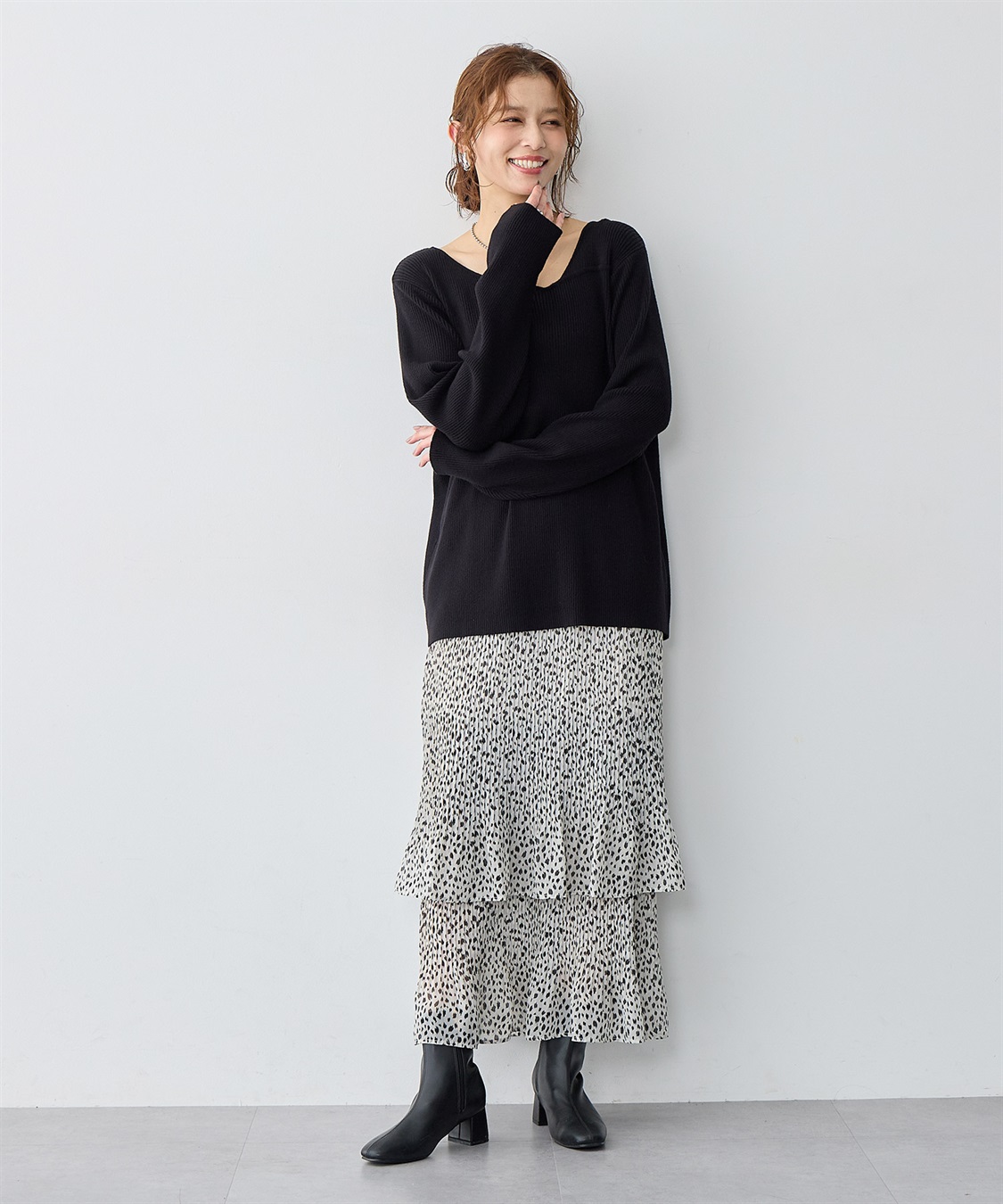 anyfee 【anyfee/大きいサイズ】アシメネックリブニット_sub_2